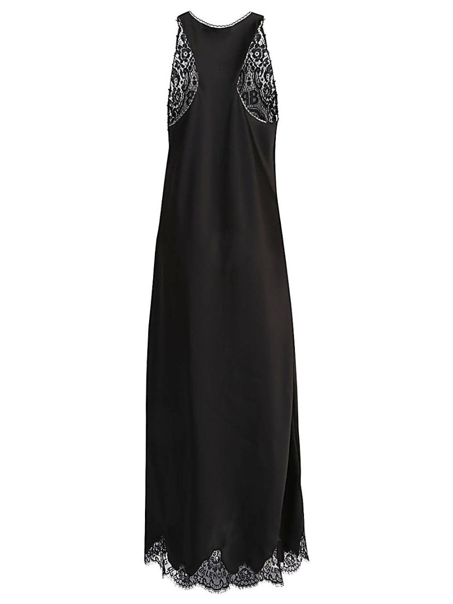 Balenciaga Lace trim long length sleeveless v - neckline dress - mondo moda griffe