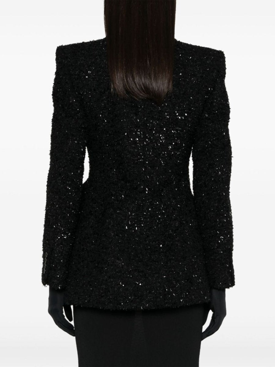 Balenciaga Hourglass tweed - texture padded - shoulder wool - blend blazer - mondo moda griffe