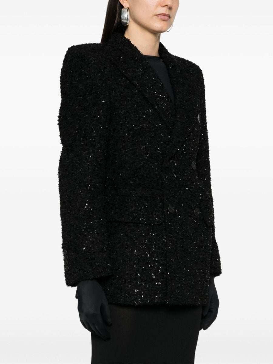 Balenciaga Hourglass tweed - texture padded - shoulder wool - blend blazer - mondo moda griffe
