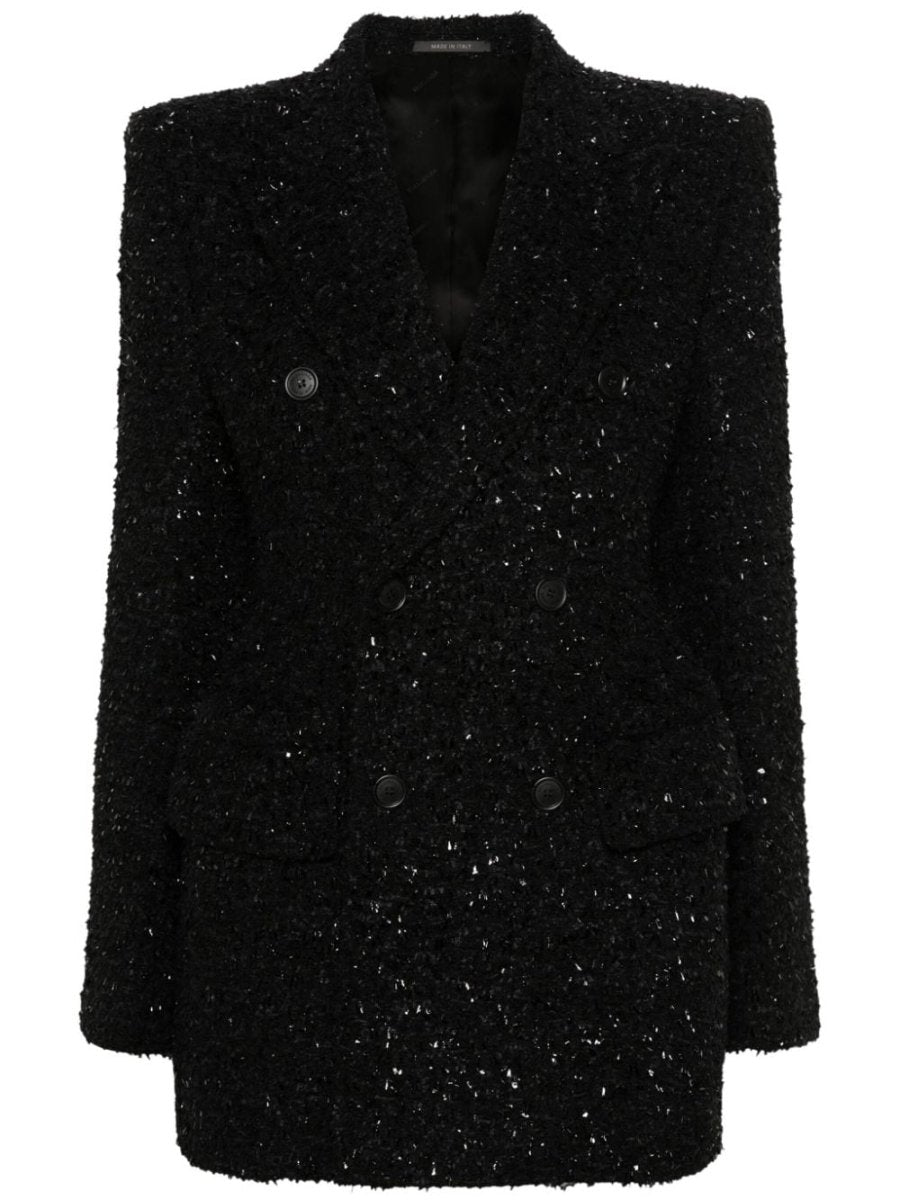 Balenciaga Hourglass tweed - texture padded - shoulder wool - blend blazer - mondo moda griffe