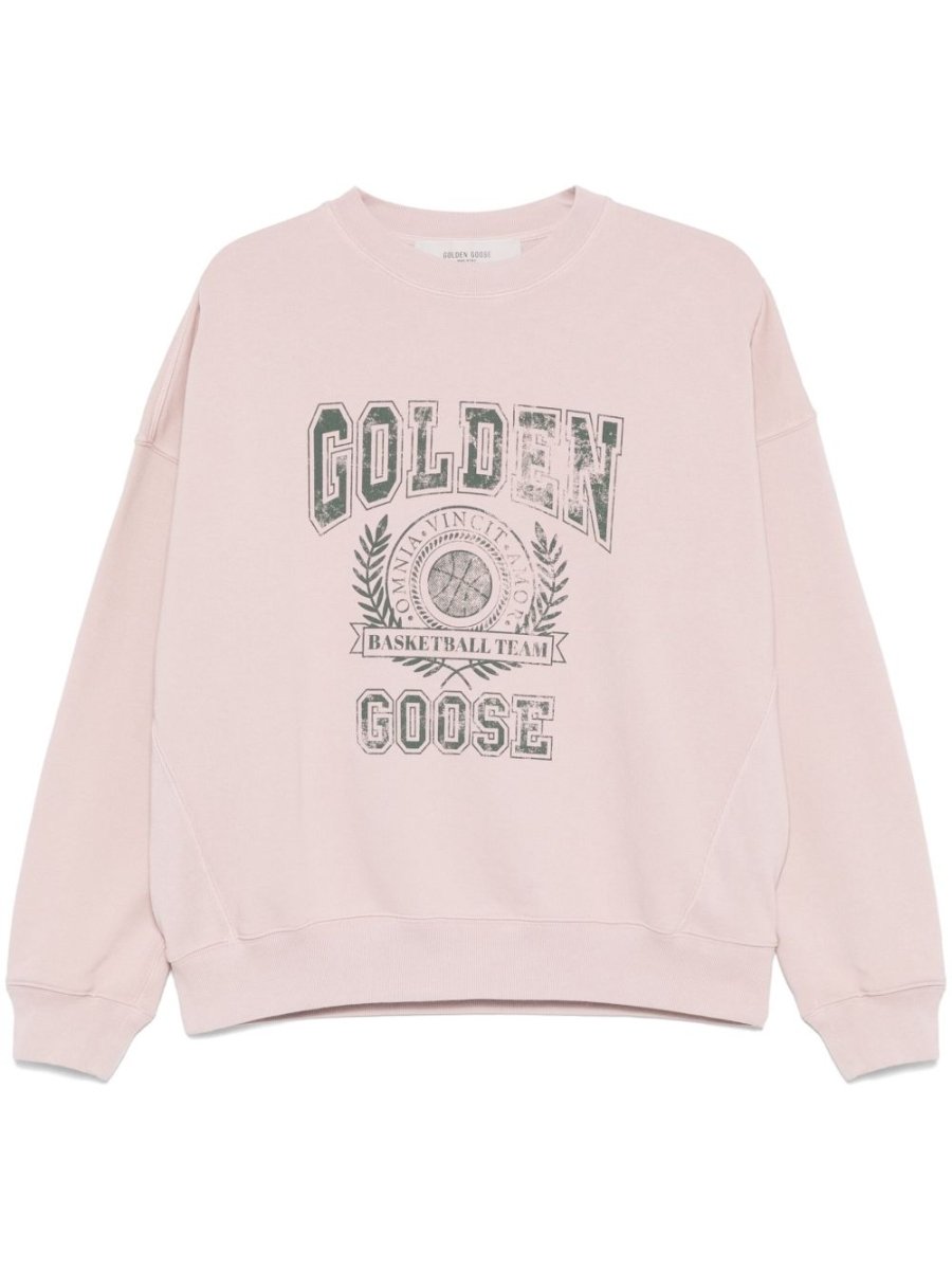 Golden Goose Old rose unisex round neck sweatshirt with green logo print - mondo moda griffe