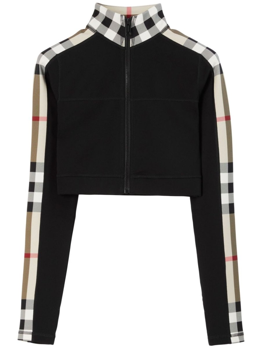 Burberry Stretch jersey cropped sweater with check trim - mondo moda griffe