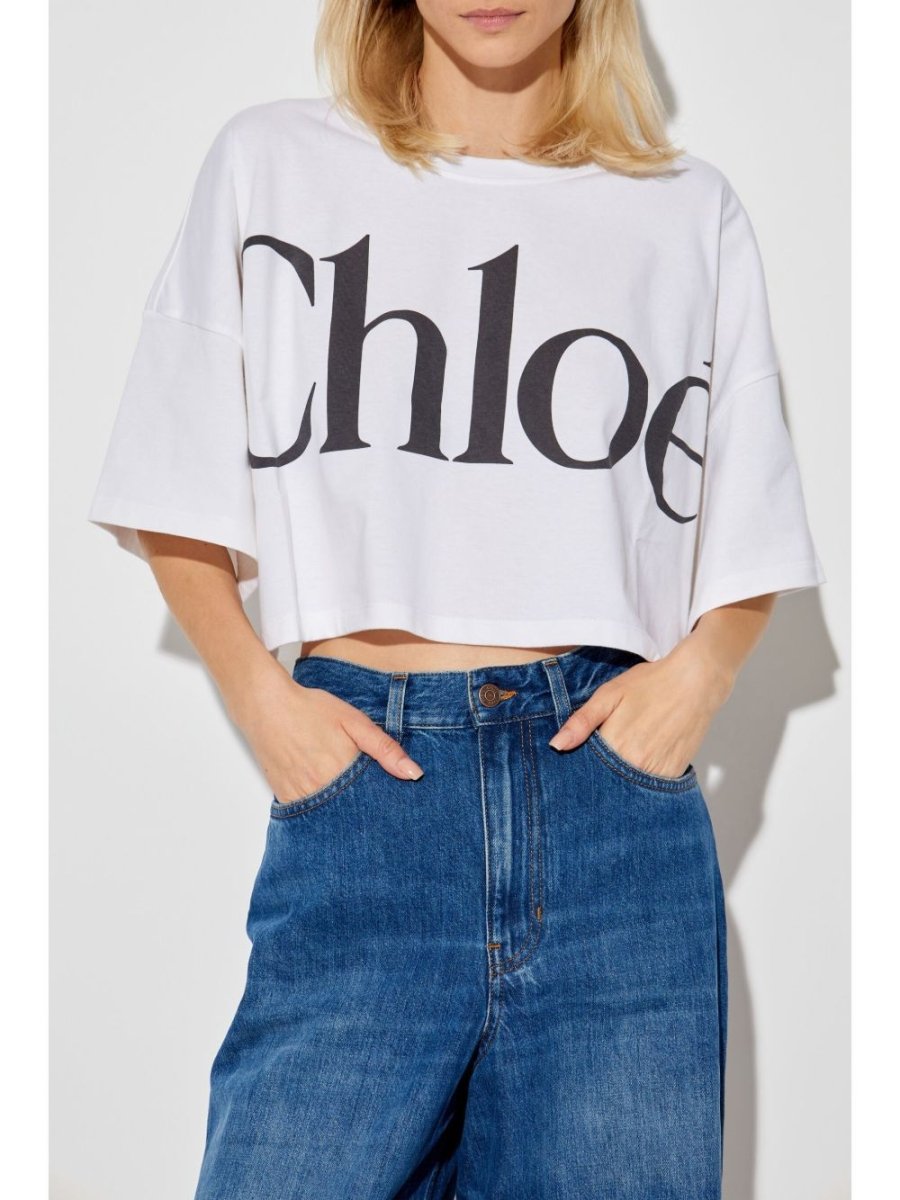 Chloé Logo - print crop top - mondo moda griffe