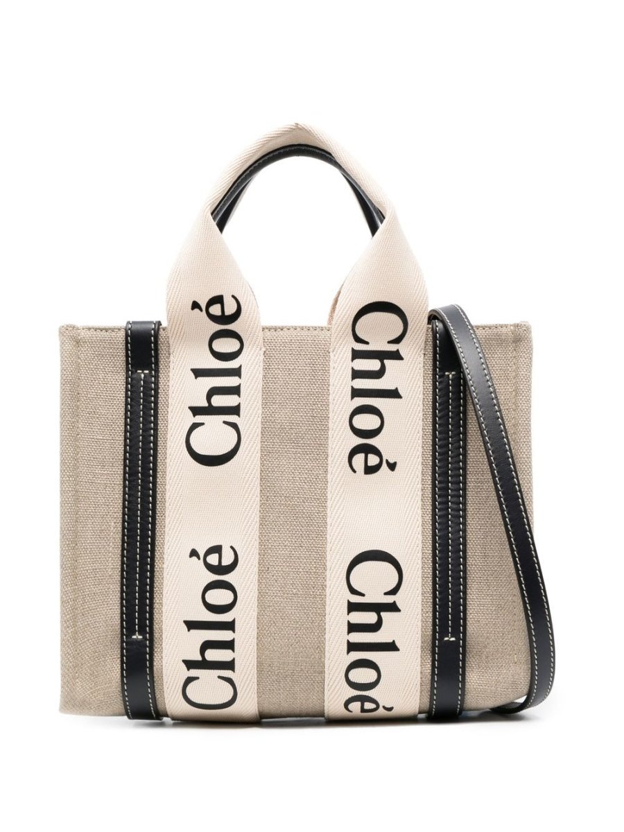 Chloé Woody mini linen tote bag - mondo moda griffe