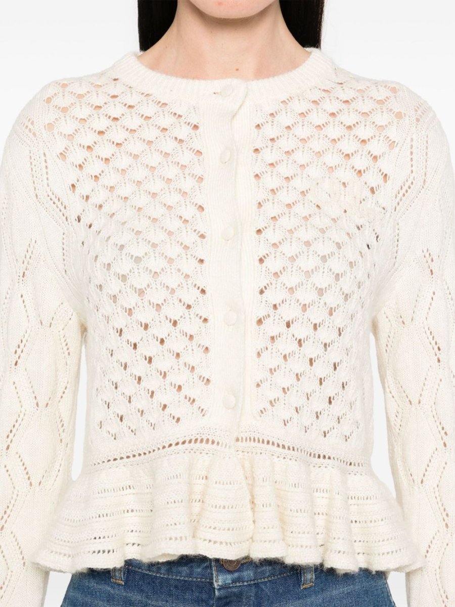 Chloé Ruffled logo cardigan in a silk, alpaca & cotton knit - mondo moda griffe