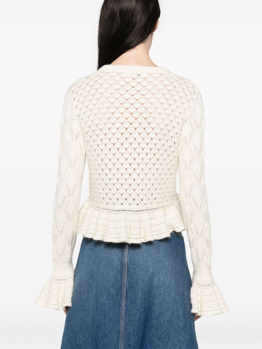 Chloé Ruffled logo cardigan in a silk, alpaca & cotton knit - mondo moda griffe