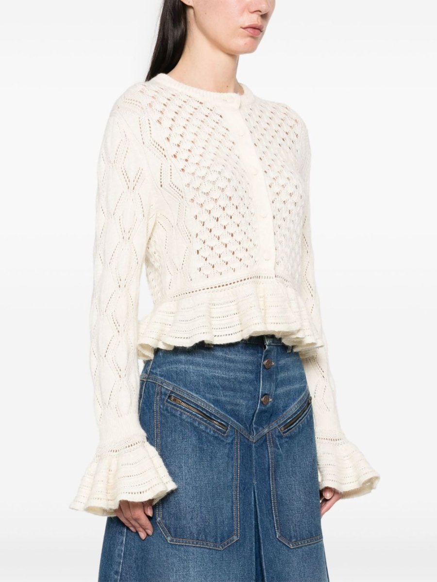 Chloé Ruffled logo cardigan in a silk, alpaca & cotton knit - mondo moda griffe
