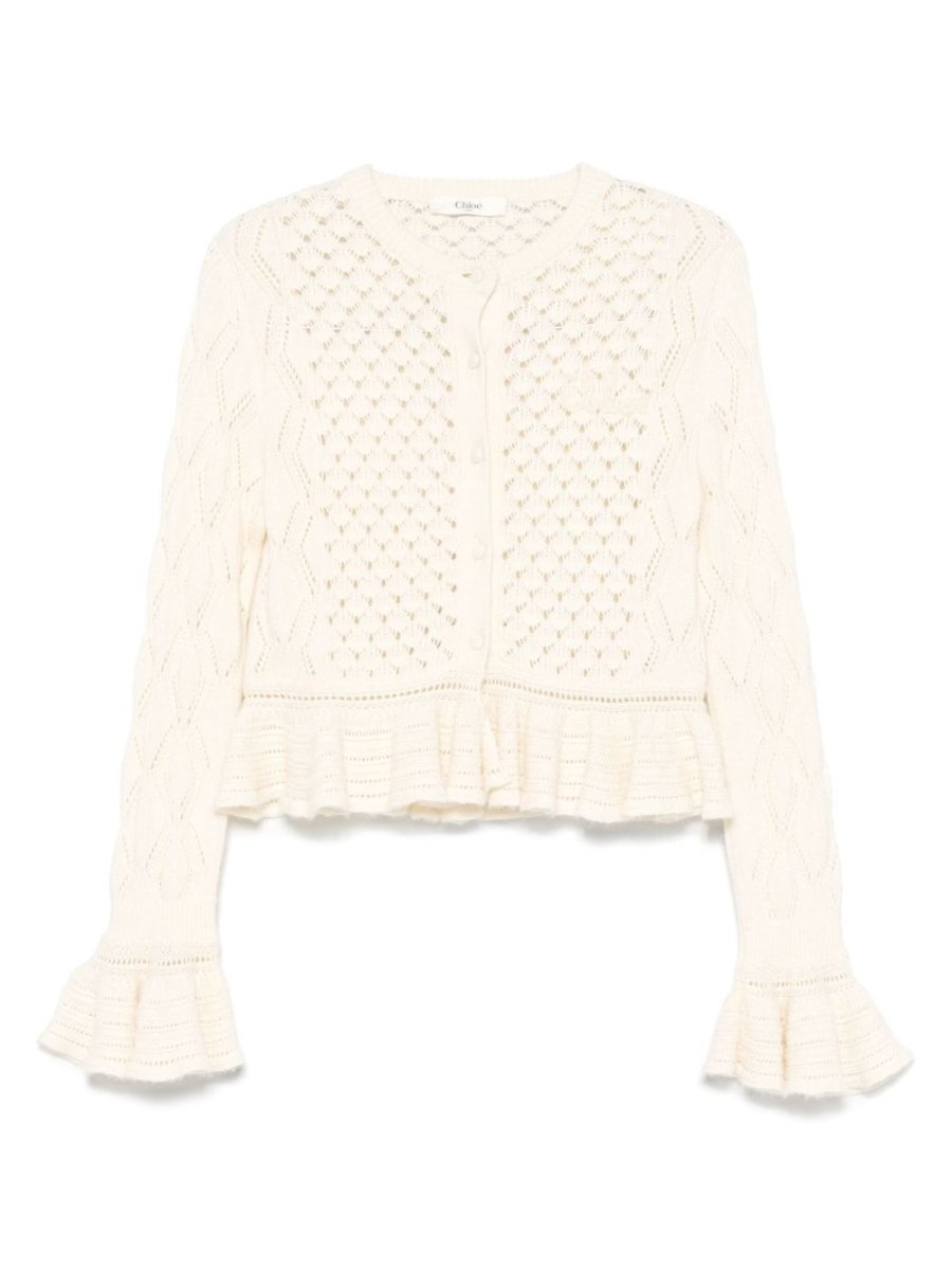 Chloé Ruffled logo cardigan in a silk, alpaca & cotton knit - mondo moda griffe