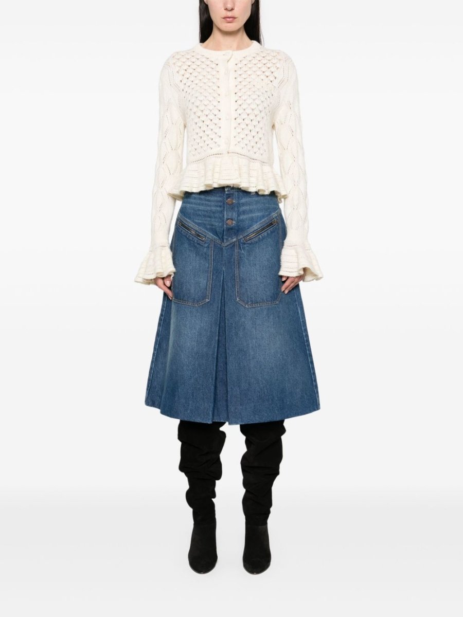 Chloé Ruffled logo cardigan in a silk, alpaca & cotton knit - mondo moda griffe