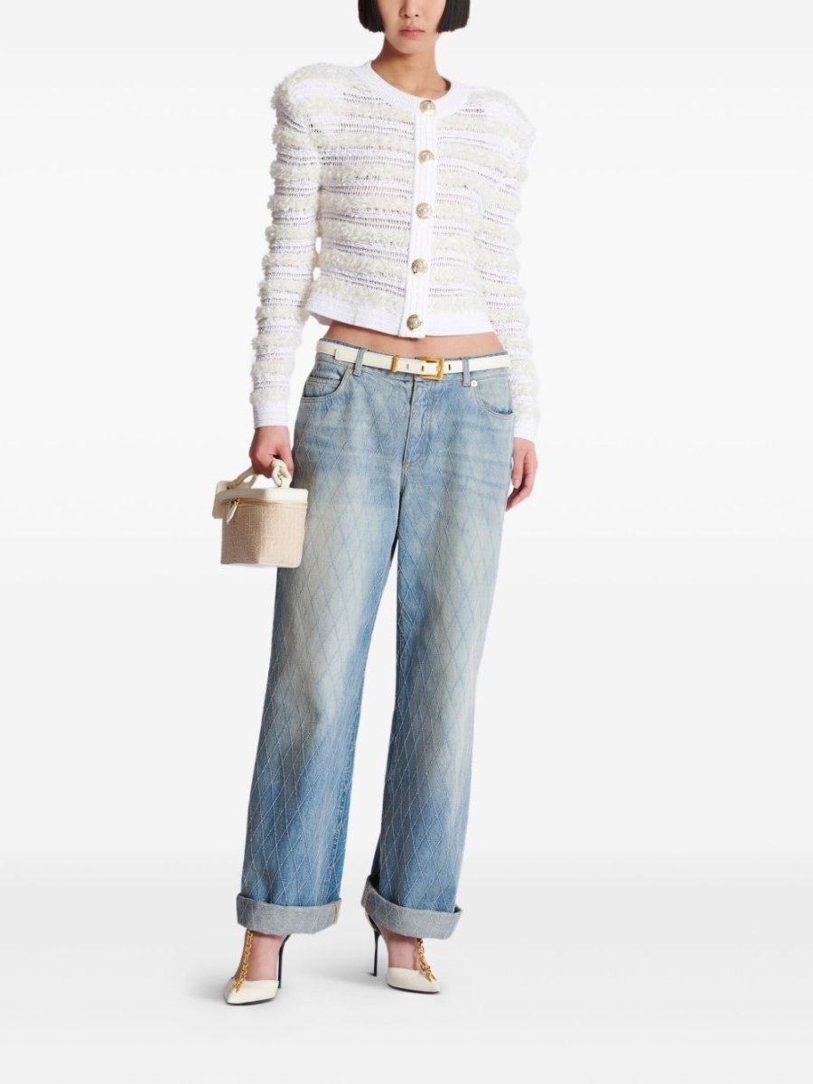 Balmain Long - sleeved tweed - effect knit cardigan - mondo moda griffe