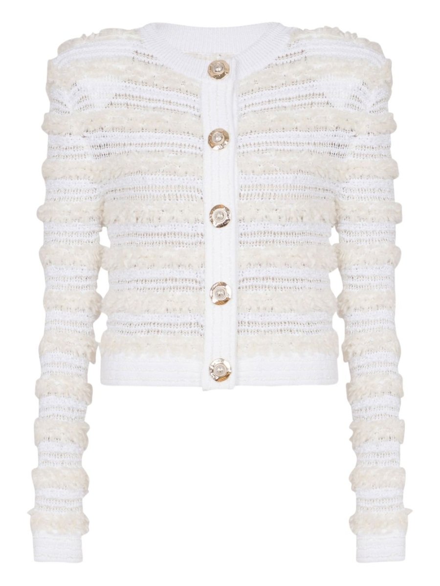 Balmain Long - sleeved tweed - effect knit cardigan - mondo moda griffe