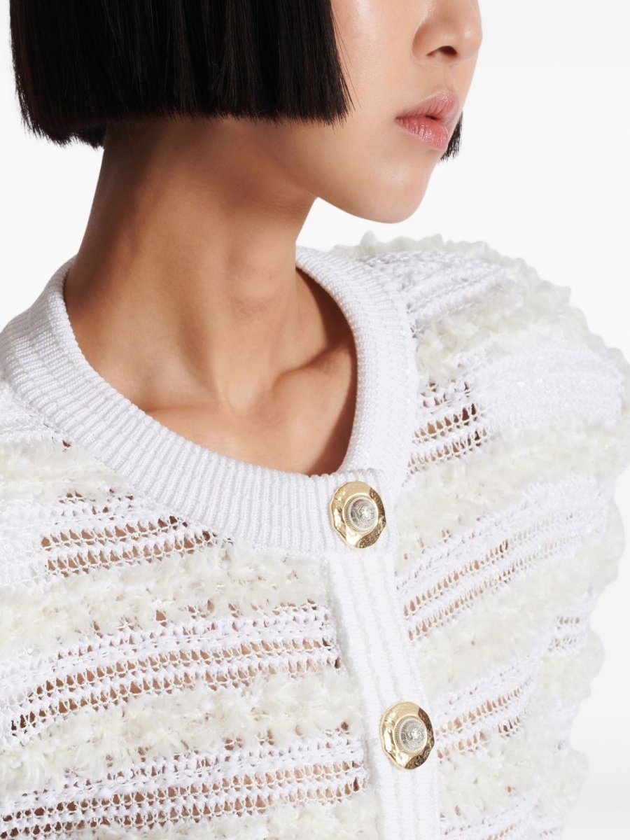 Balmain Long - sleeved tweed - effect knit cardigan - mondo moda griffe