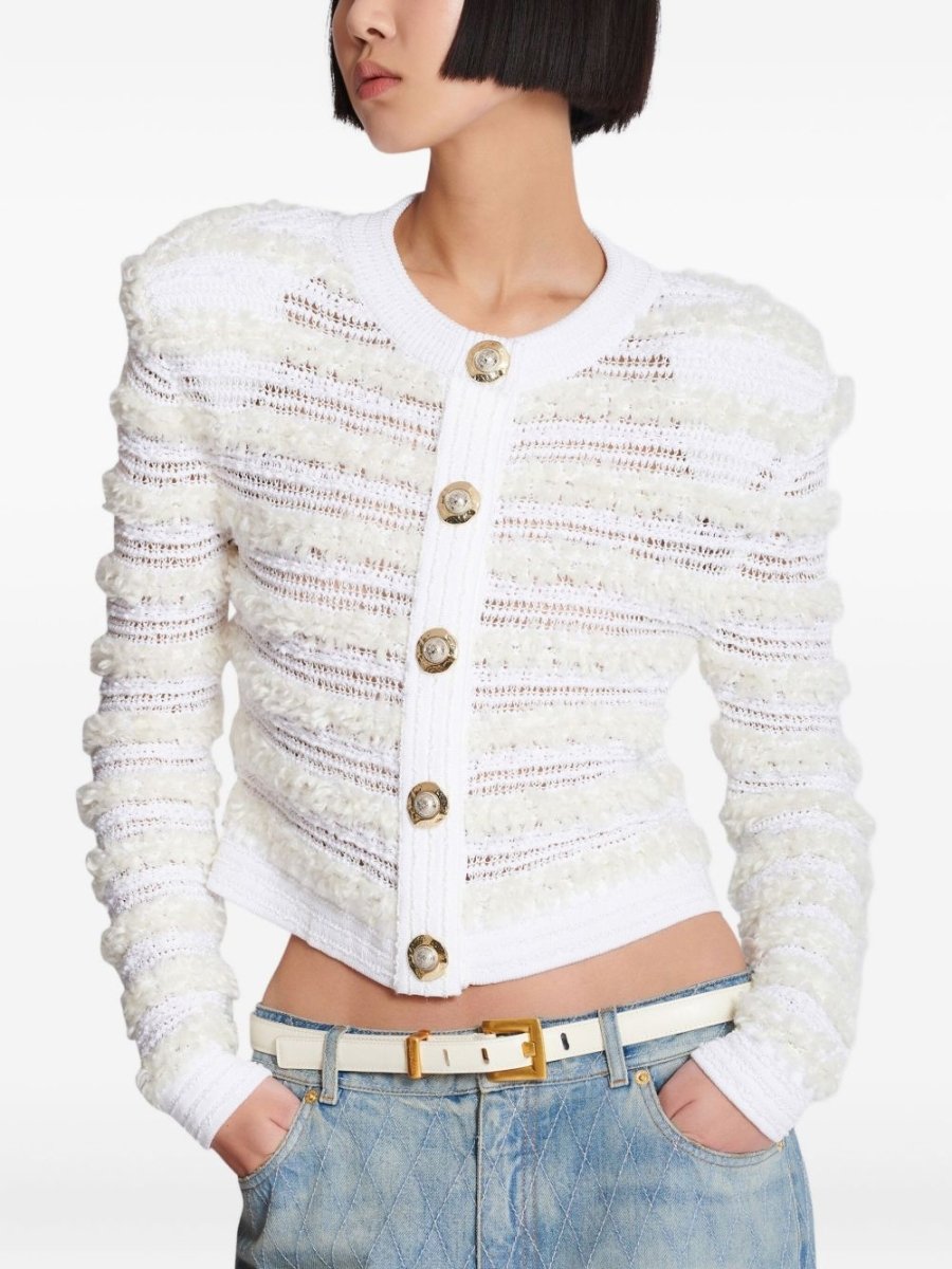 Balmain Long - sleeved tweed - effect knit cardigan - mondo moda griffe
