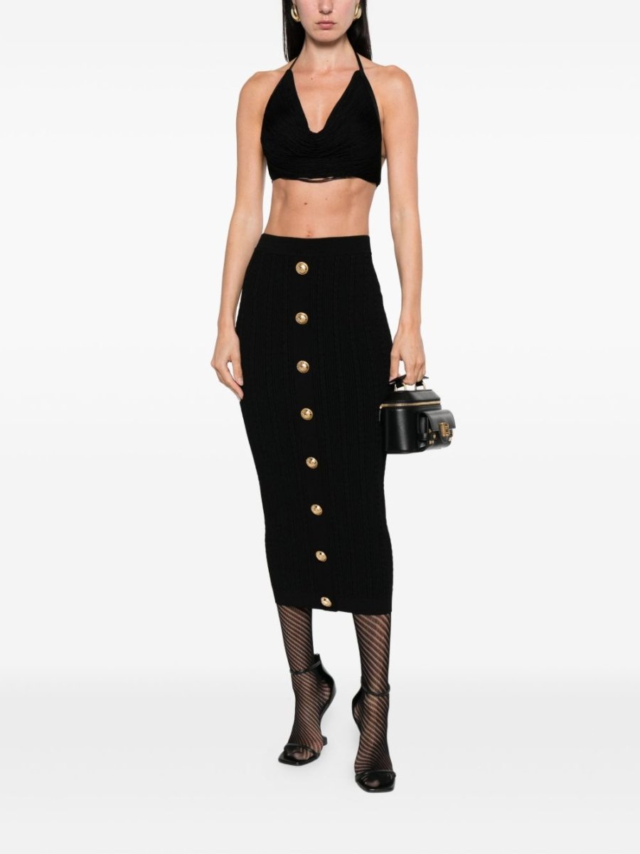 Balmain Cable - knit button - front midi fitted skirt - mondo moda griffe