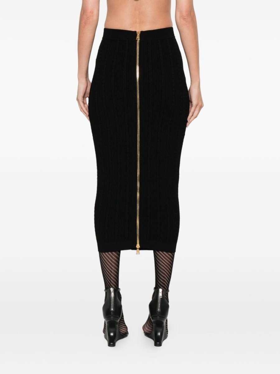 Balmain Cable - knit button - front midi fitted skirt - mondo moda griffe