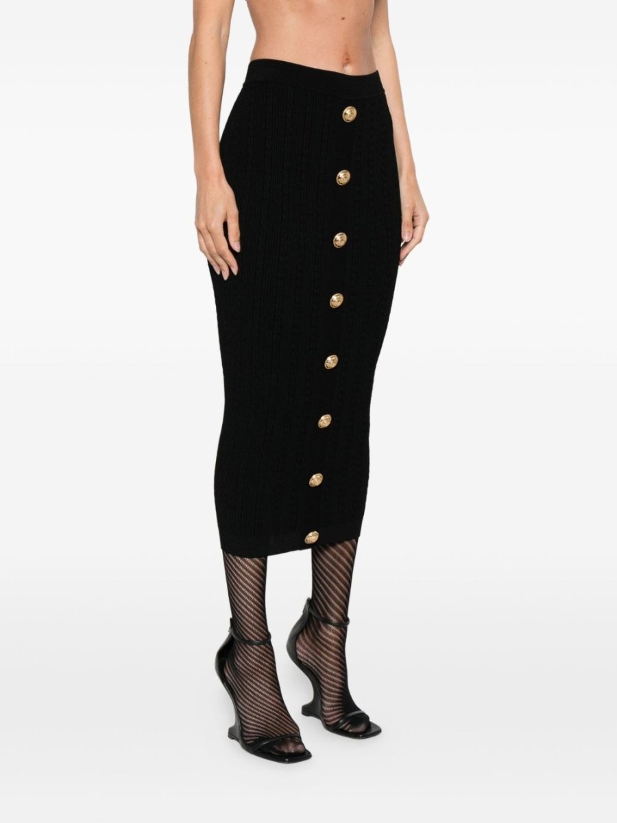 Balmain Cable - knit button - front midi fitted skirt - mondo moda griffe