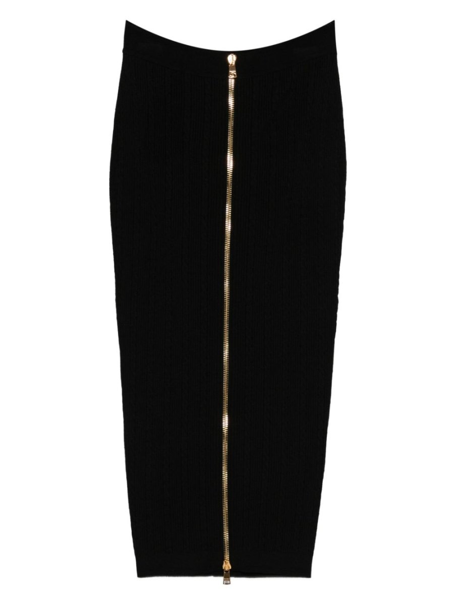 Balmain Cable - knit button - front midi fitted skirt - mondo moda griffe