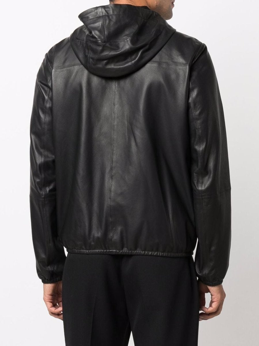 Emporio Armani Lambskin hooded jacket drawstring - mondo moda griffe