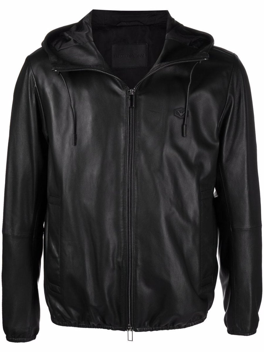 Emporio Armani Lambskin hooded jacket drawstring - mondo moda griffe