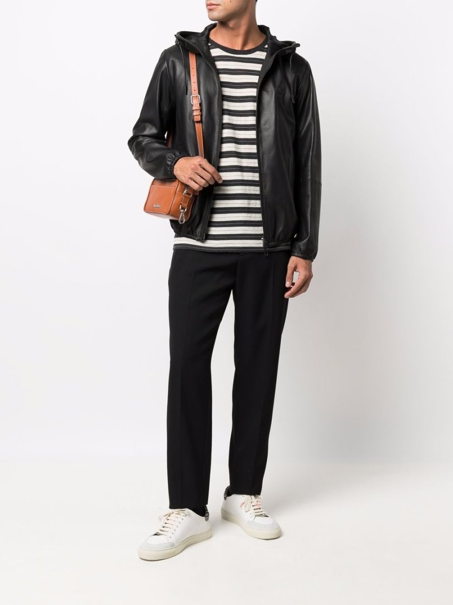 Emporio Armani Lambskin hooded jacket drawstring - mondo moda griffe