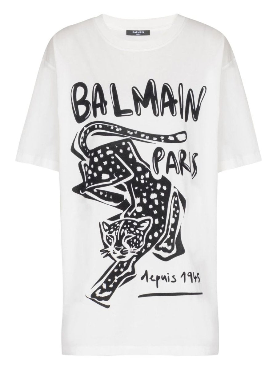 Balmain Short - sleeved T-shirt with leopard print - mondo moda griffe