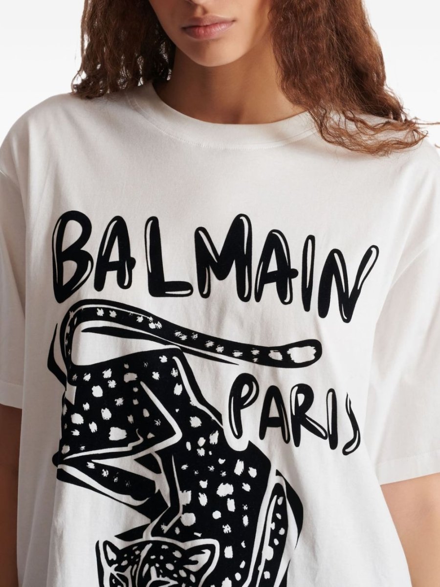 Balmain Short - sleeved T-shirt with leopard print - mondo moda griffe